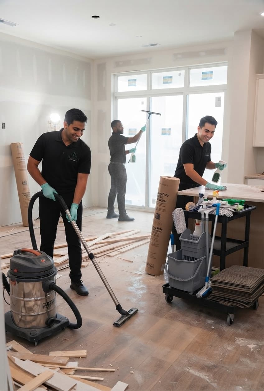 The Luxe Legacy team cleaning a newly built interior